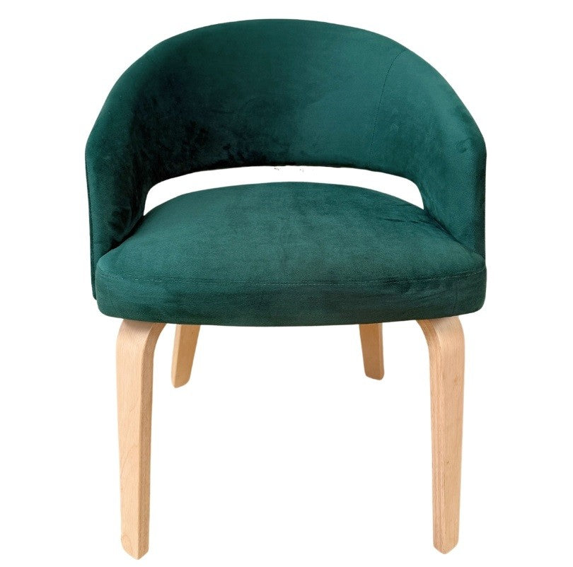 Sillón VISEU, contrachapado de madera de hevea, natural, velvet verde oscuro