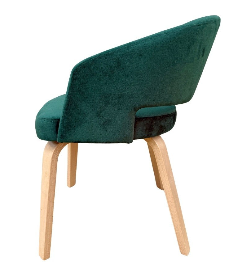 Sillón VISEU, contrachapado de madera de hevea, natural, velvet verde oscuro