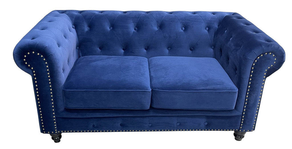 Sofá CHESTER PREMIUM, 2 plazas, tapizado velvet azul navy
