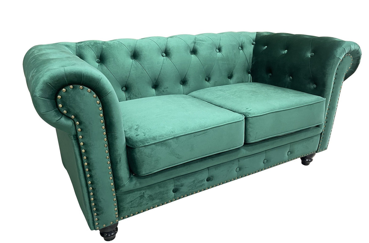 Sofá CHESTER PREMIUM, 2 plazas, tapizado velvet esmeralda