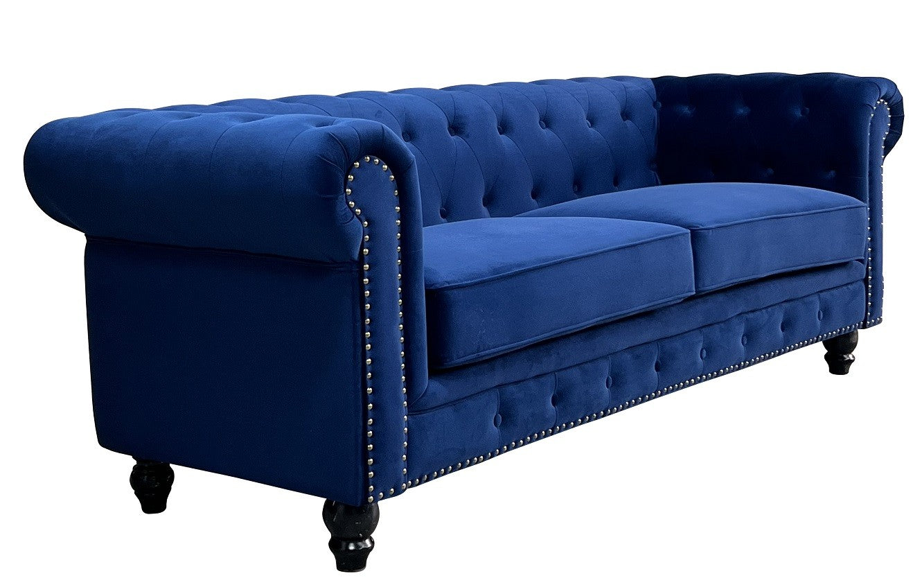 Sofá CHESTER PREMIUM, 3 plazas, tapizado velvet azul navy