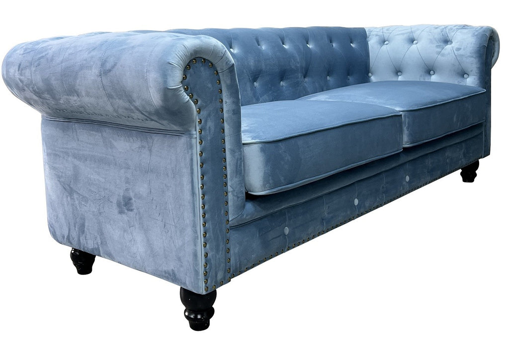 Sofá CHESTER PREMIUM, 3 plazas, tapizado velvet dusky azul