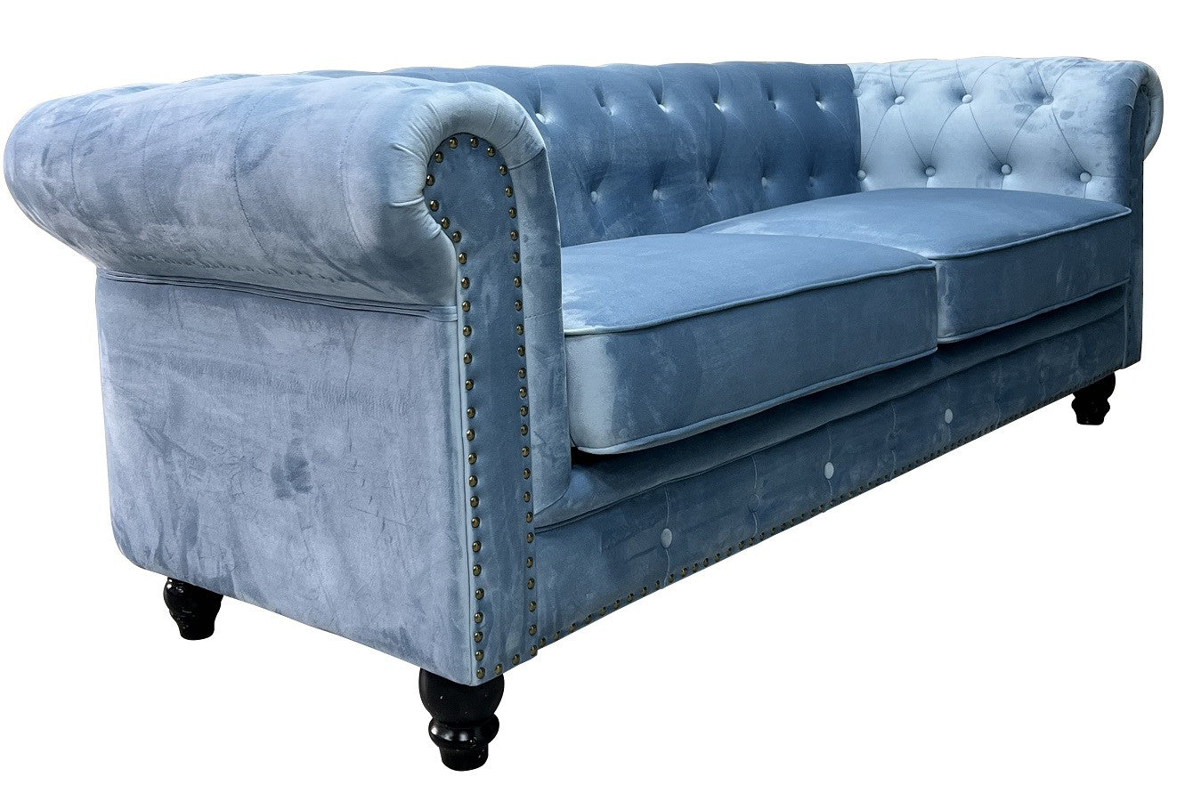 Sofá CHESTER PREMIUM, 3 plazas, tapizado velvet dusky azul