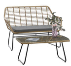 Sofá KROYA, metal, ratán beige, cojín negro