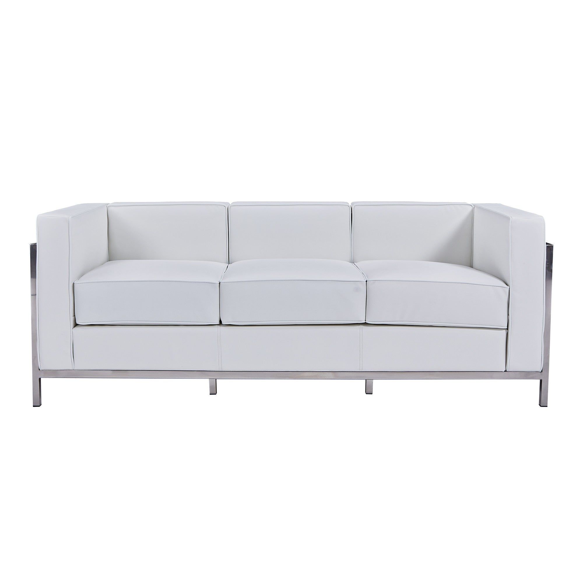 Sofá LOBBY, 3 plazas, acero inoxidable, similpiel blanca
