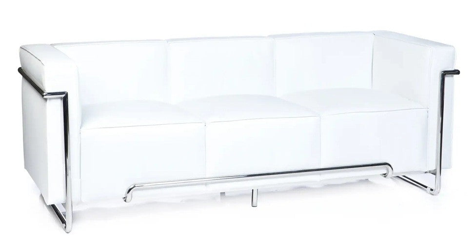 Sofá VENETTO, 3 plazas, acero inoxidable, similpiel blanca