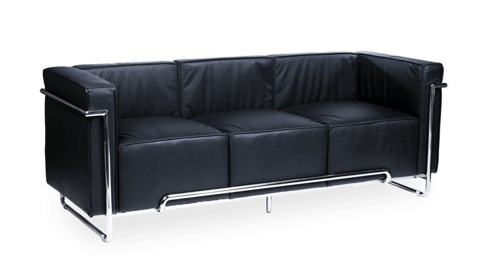 Sofá VENETTO, 3 plazas, acero inoxidable, similpiel negra