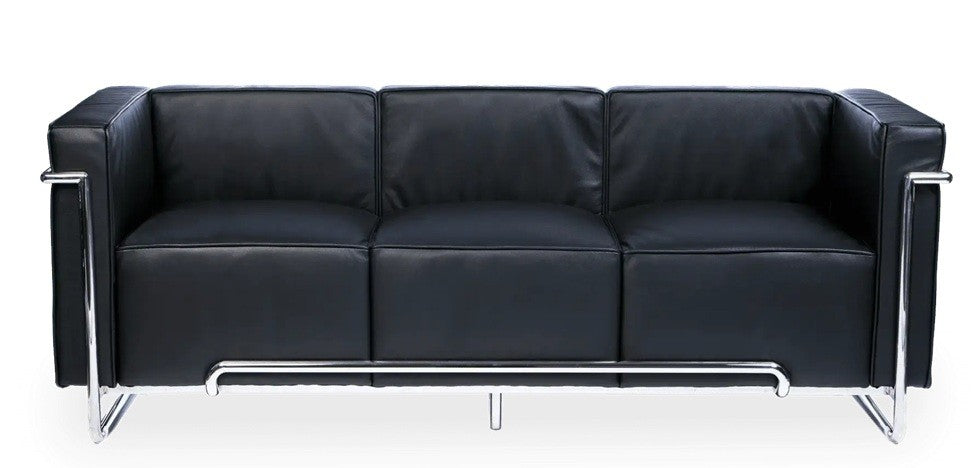 Sofá VENETTO, 3 plazas, acero inoxidable, similpiel negra