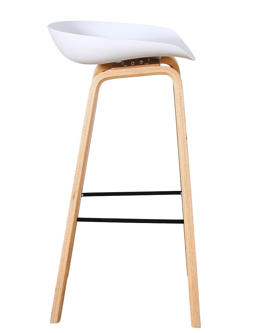 Taburete AWAK (TO), madera curvada, asiento polipropileno blanco