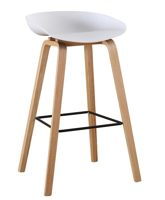 Taburete AWAK (TO), madera curvada, asiento polipropileno blanco