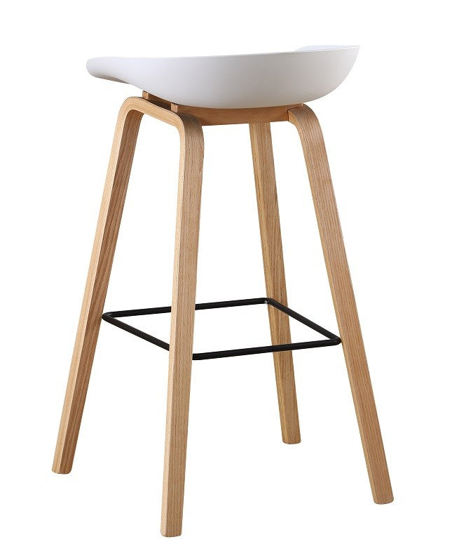 Taburete AWAK (TO), madera curvada, asiento polipropileno blanco