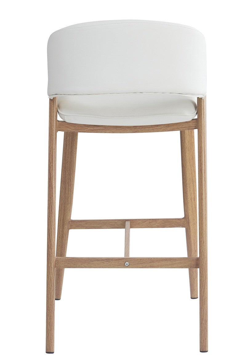 Taburete CALABRIA, metal acabado de color madera, similpiel blanca