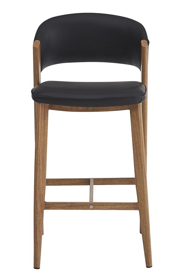 Taburete CALABRIA, metal acabado de color madera, similpiel negra
