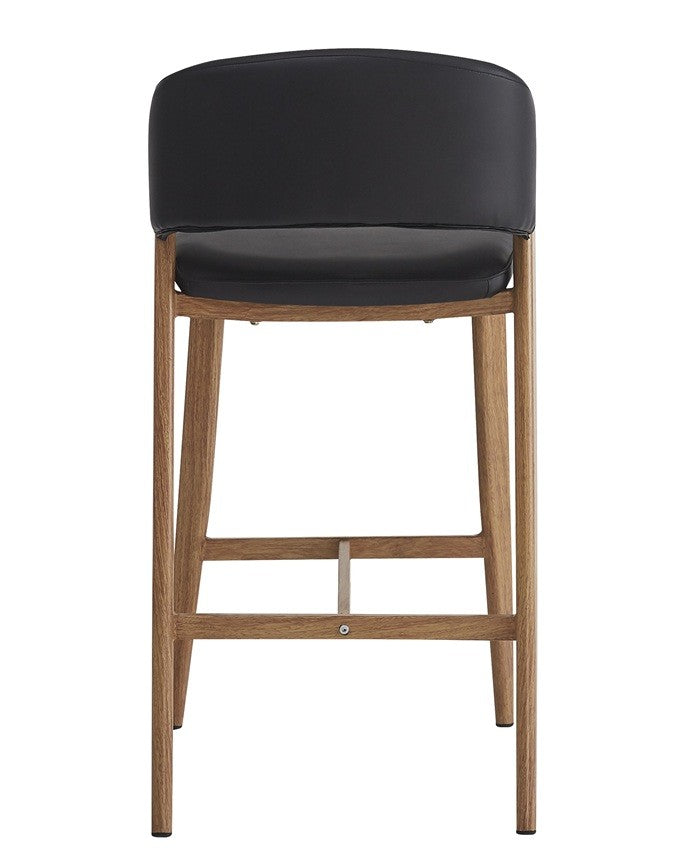 Taburete CALABRIA, metal acabado de color madera, similpiel negra