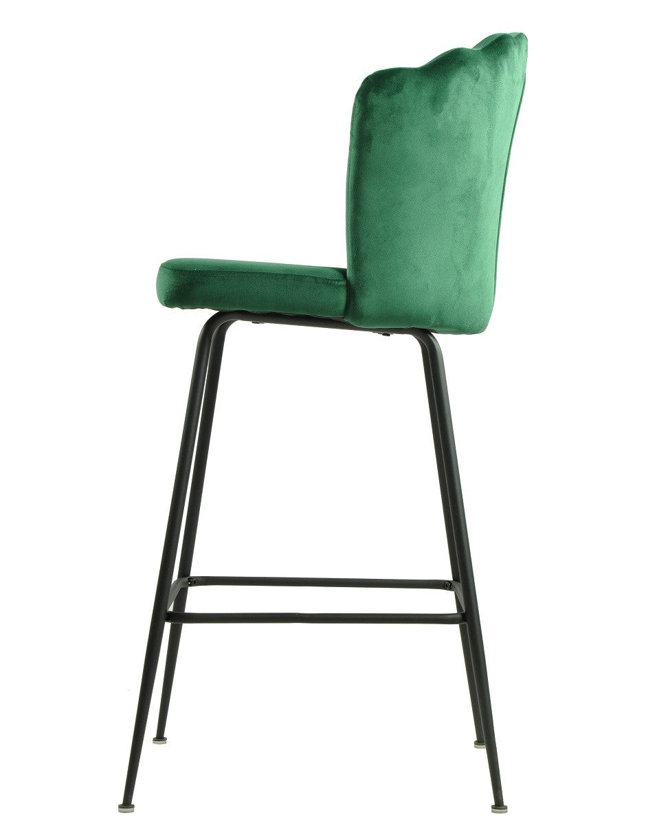 Taburete DEVIN, metal, tapizado velvet verde oscuro