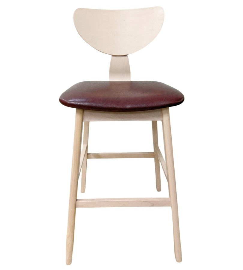 Taburete DUBLIN, madera de hevea, natural, similpiel marrón