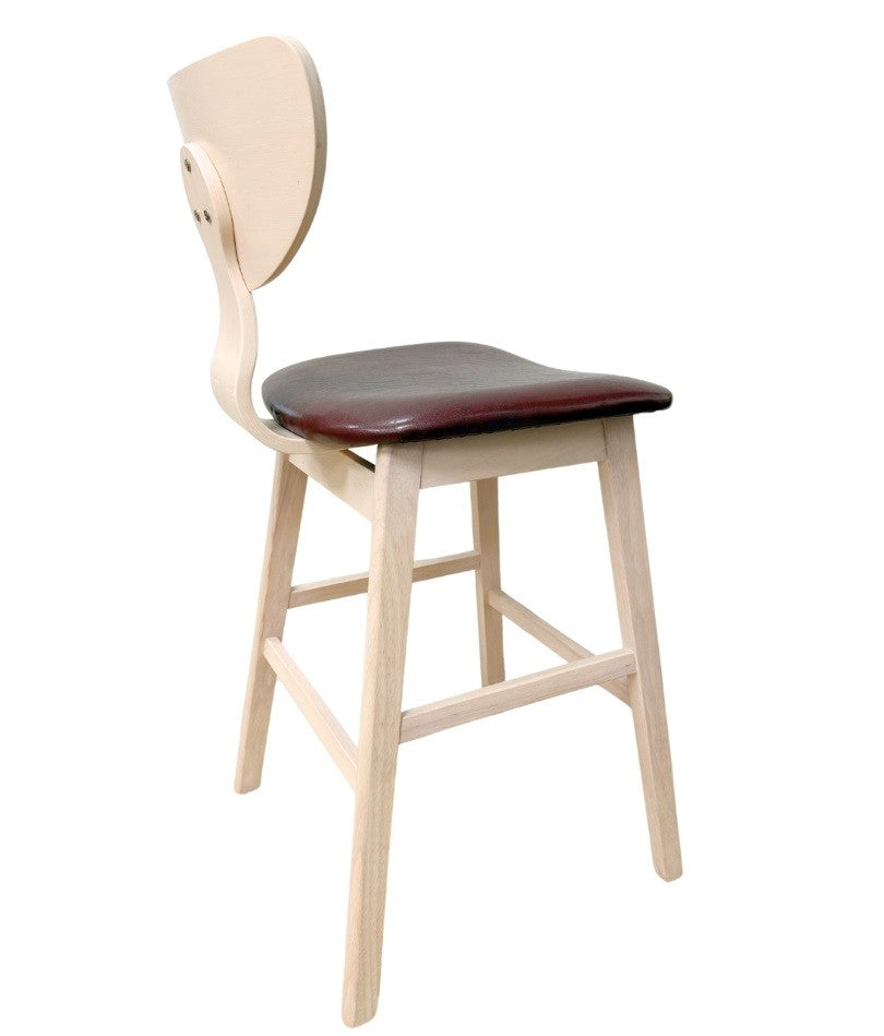 Taburete DUBLIN, madera de hevea, natural, similpiel marrón