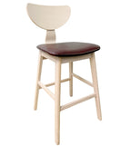 Taburete DUBLIN, madera de hevea, natural, similpiel marrón