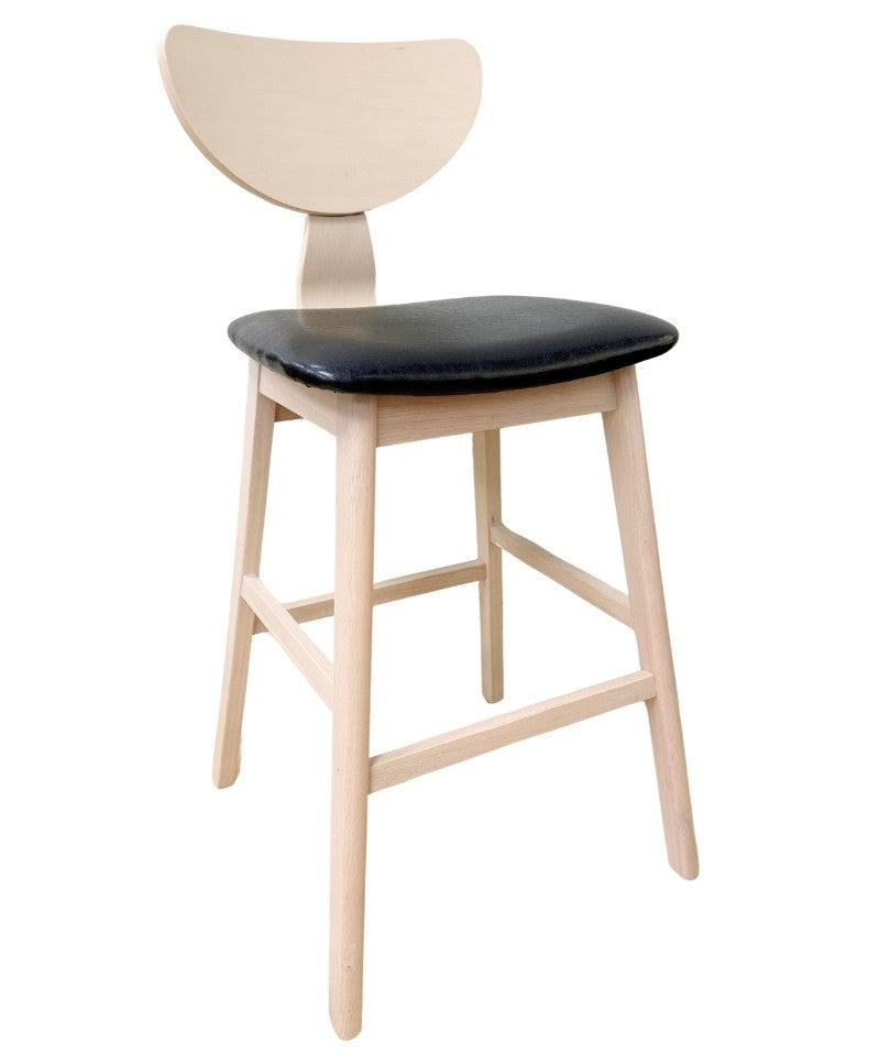 Taburete DUBLIN, madera de hevea, natural, similpiel negra