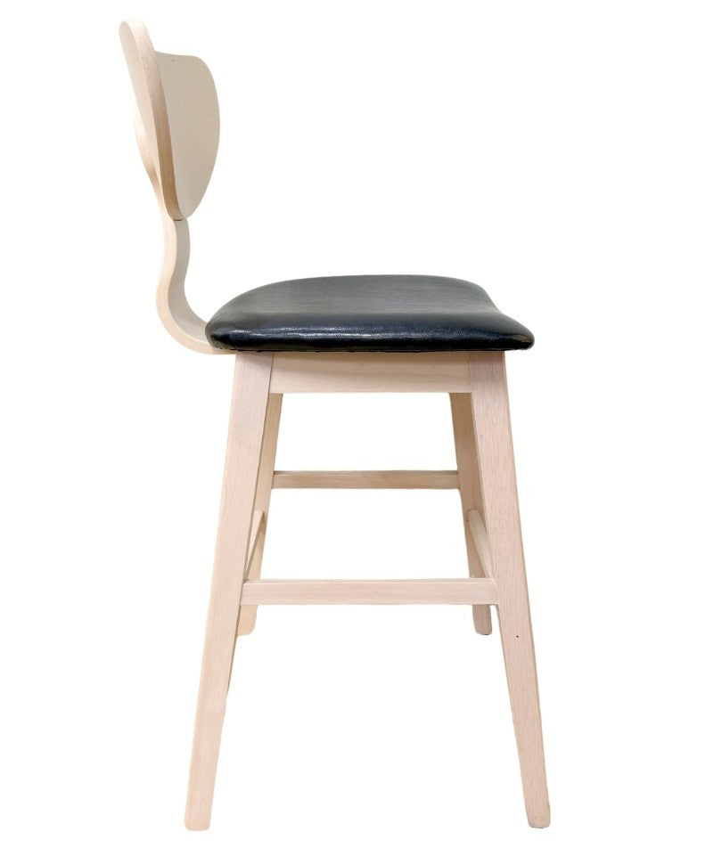 Taburete DUBLIN, madera de hevea, natural, similpiel negra