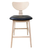 Taburete DUBLIN, madera de hevea, natural, similpiel negra