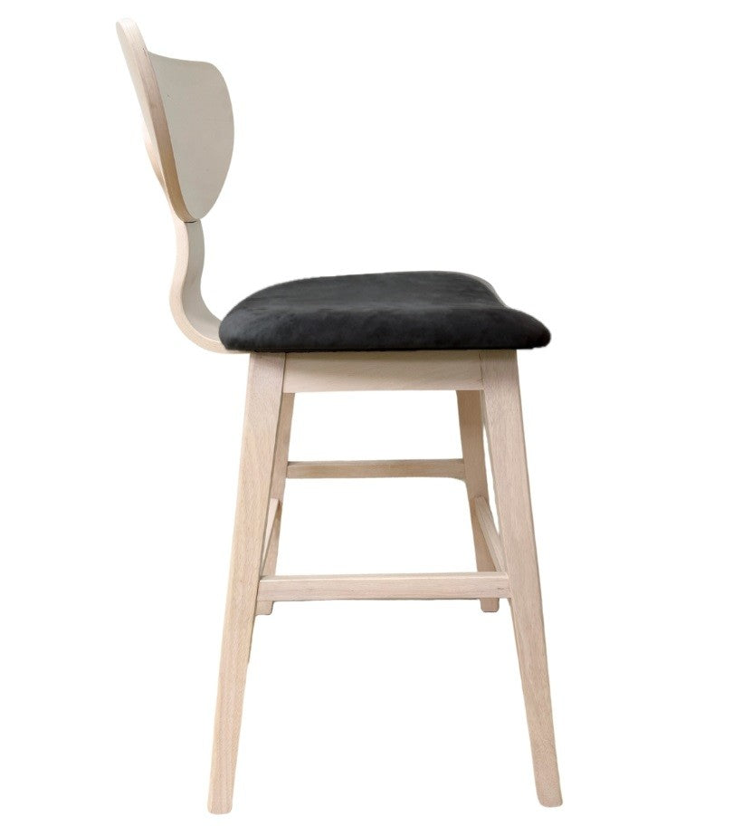 Taburete DUBLIN, madera de hevea, natural, velvet gris oscuro