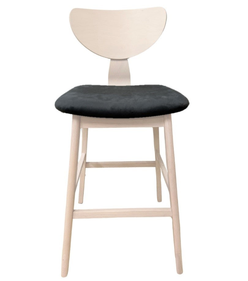 Taburete DUBLIN, madera de hevea, natural, velvet gris oscuro