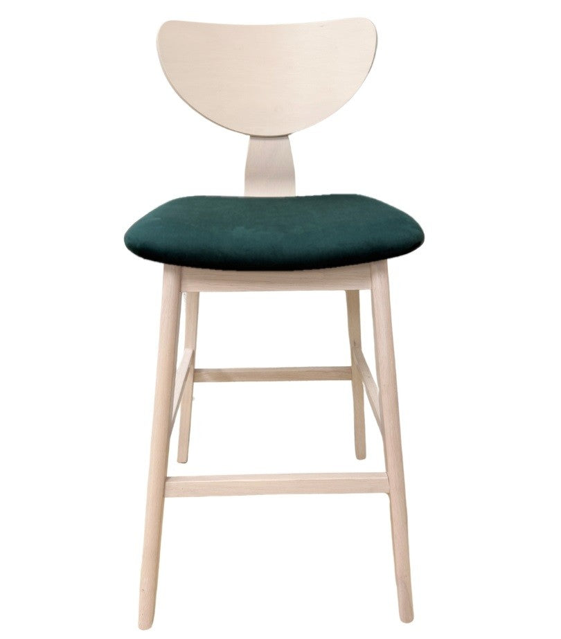 Taburete DUBLIN, madera de hevea, natural, velvet verde oscuro
