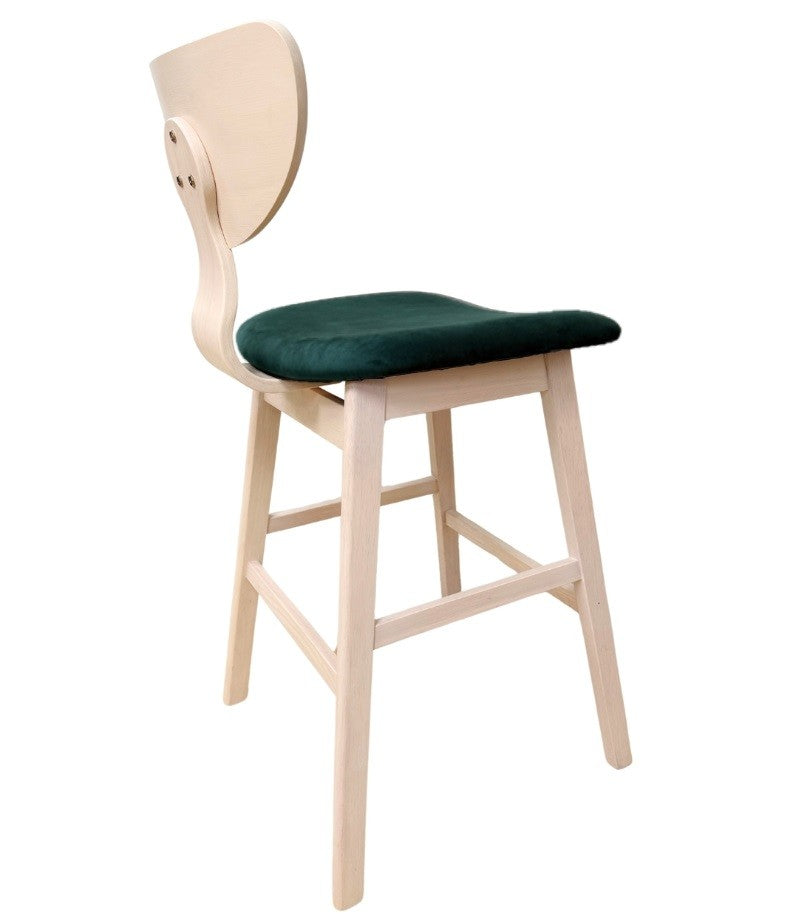 Taburete DUBLIN, madera de hevea, natural, velvet verde oscuro
