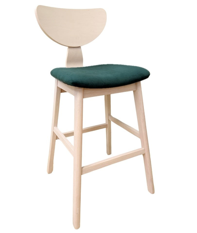 Taburete DUBLIN, madera de hevea, natural, velvet verde oscuro
