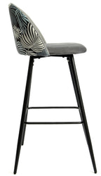 Taburete FLORAL, metal, tapizado velvet gris con trasera floral a juego