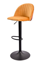Taburete FLOWER, regulable, metal negro, tapizado velvet amarillo con trasera floral a juego