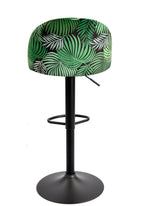 Taburete FLOWER, regulable, metal negro, tapizado velvet verde con trasera floral a juego