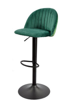 Taburete FLOWER, regulable, metal negro, tapizado velvet verde con trasera floral a juego