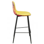Taburete HORUS NEW, metal, tapizado velvet amarillo con trasera floral a juego