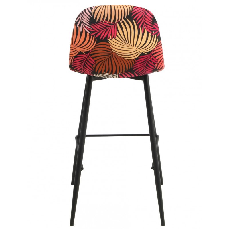 Taburete HORUS NEW, metal, tapizado velvet amarillo con trasera floral a juego
