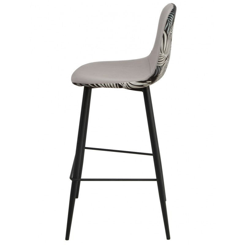 Taburete HORUS NEW, metal, tapizado velvet gris con trasera floral a juego