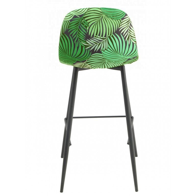 Taburete HORUS NEW, metal, tapizado velvet verde con trasera floral a juego
