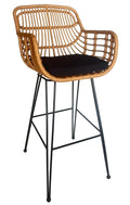 Taburete JAMBI, metal, ratán beige, cojín negro
