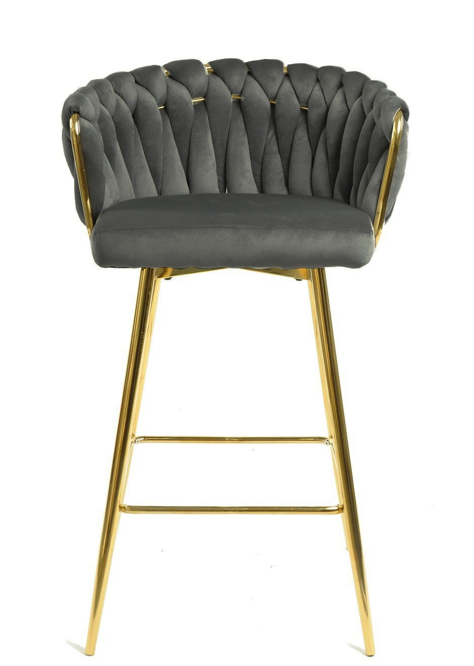Taburete KING, metal, cromado dorado, tapizado velvet gris oscuro