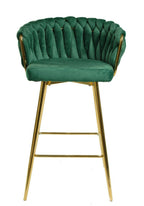 Taburete KING, metal, cromado dorado, tapizado velvet verde oscuro