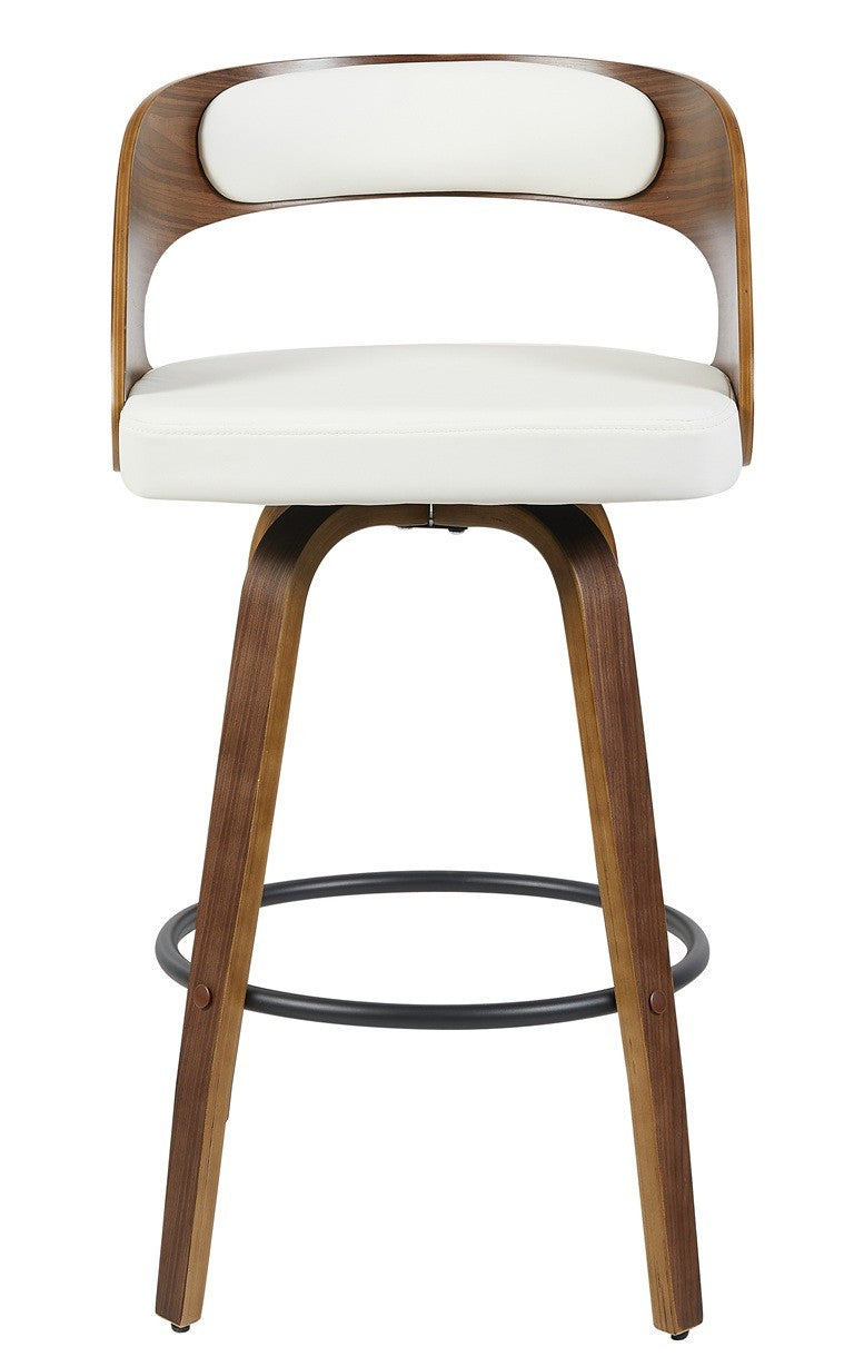 Taburete LOARRE, madera, similpiel blanca