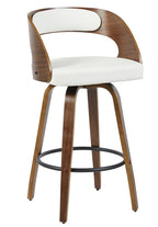 Taburete LOARRE, madera, similpiel blanca