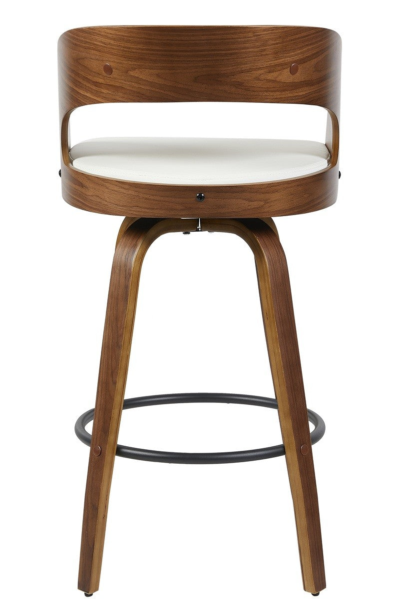 Taburete LOARRE, madera, similpiel blanca