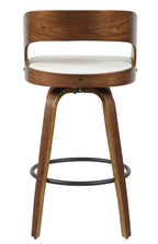Taburete LOARRE, madera, similpiel blanca