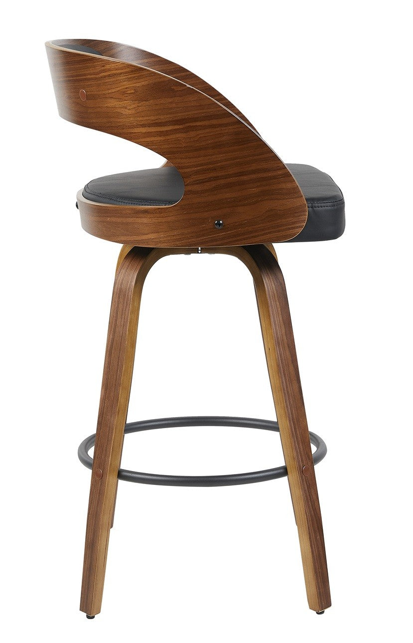 Taburete LOARRE, madera, similpiel negra