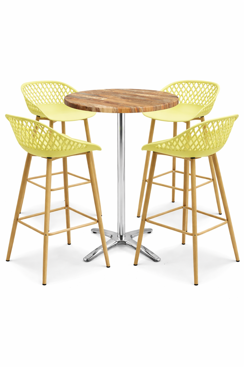 Taburete STRAUSS, metal, polipropileno amarillo pastel