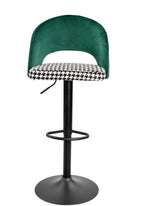 Taburete TEIDE, regulable, metal negro, tapizado verde con pata de gallo
