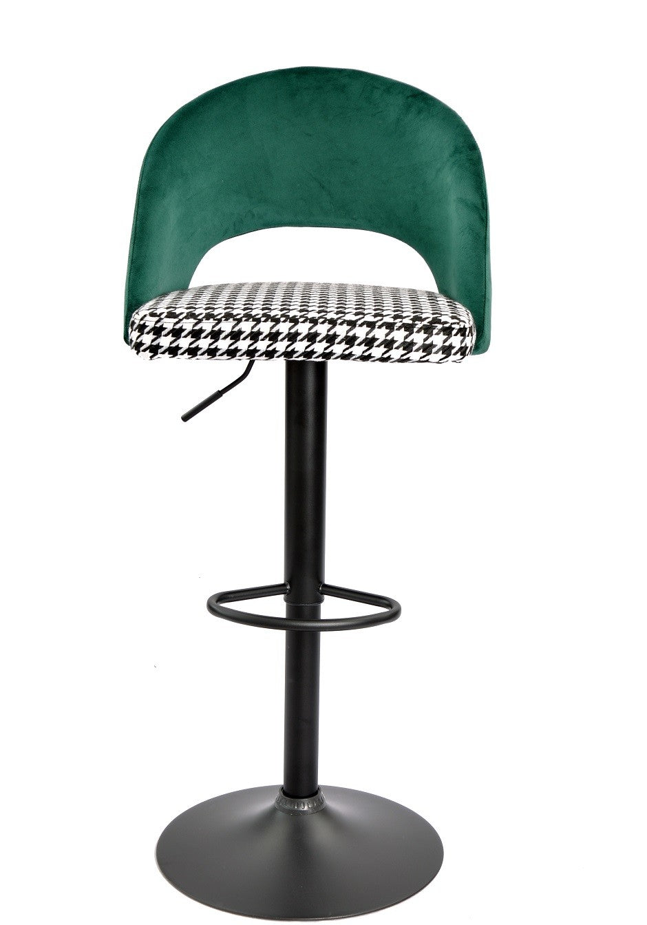 Taburete TEIDE, regulable, metal negro, tapizado verde con pata de gallo