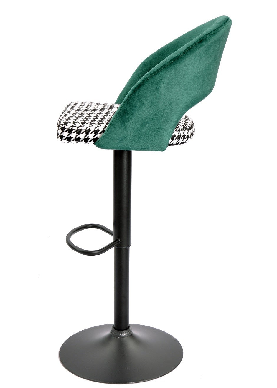 Taburete TEIDE, regulable, metal negro, tapizado verde con pata de gallo